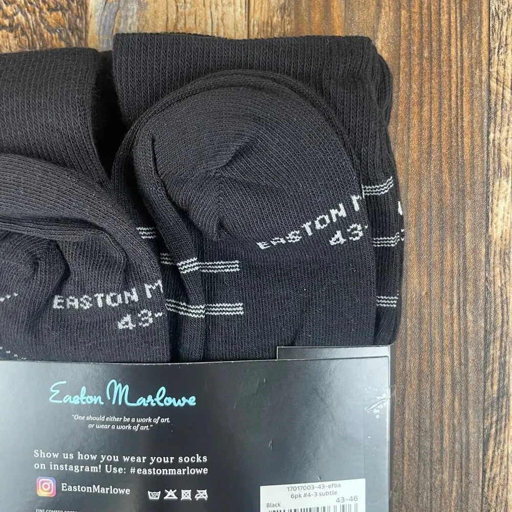 EASTON MARLOWE Men's Shoe Size 10-13 Black White Cotton Polyamide Elastane 6PK